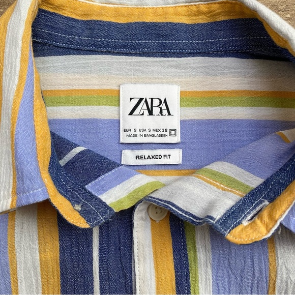 Zara Retro Striped Gauze Cotton Button Up Shirt - Picture 13 of 14